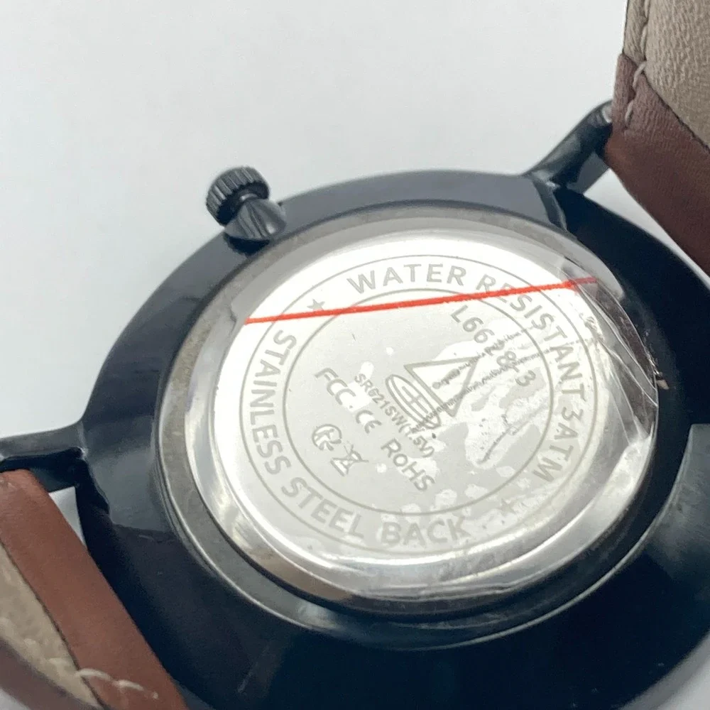 Lavaredo Men's Watch 40mm Black Blue Dial Date Brown Leather 30M New Battery 9